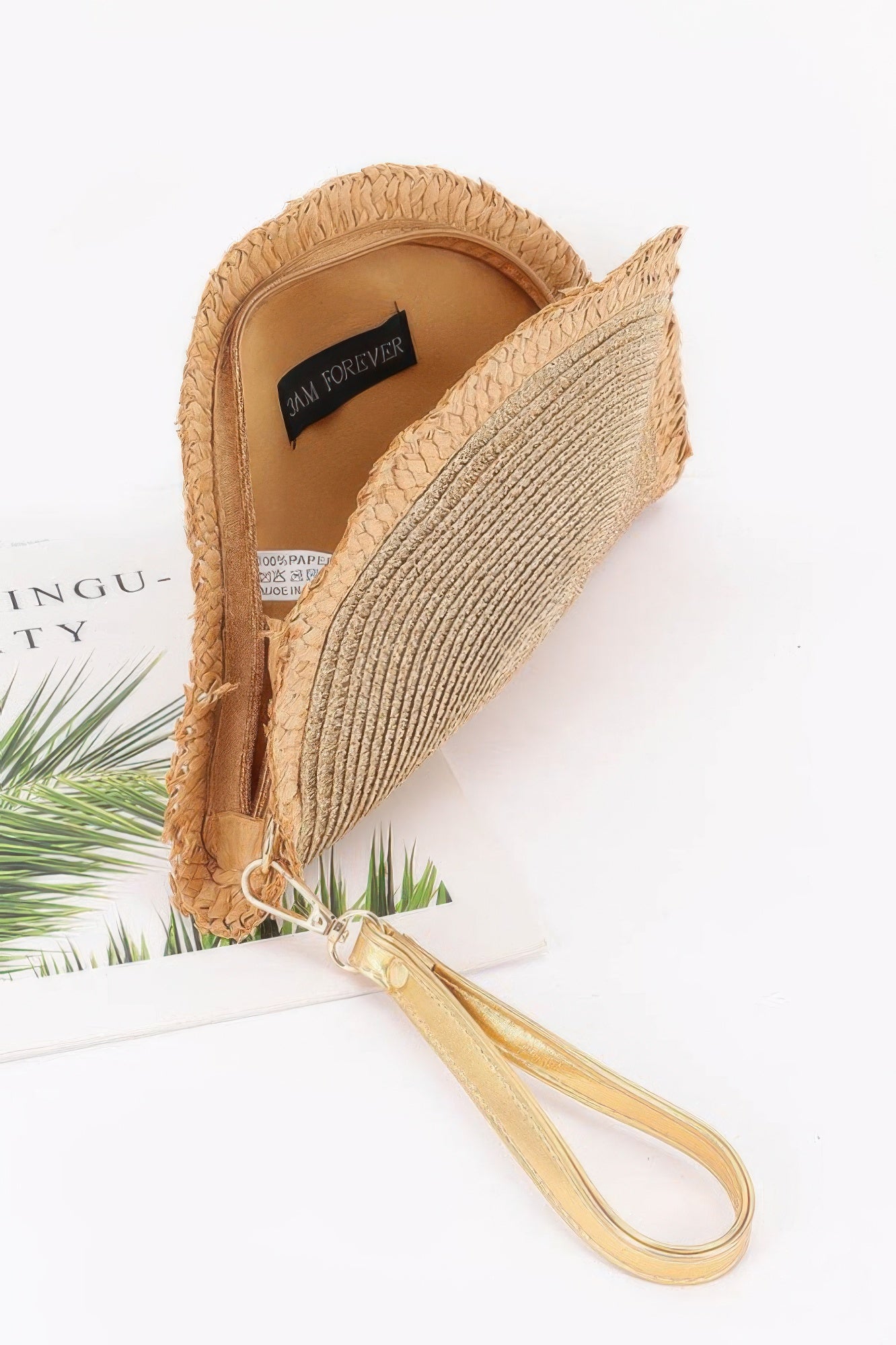 Metallic Faux Straw Clutch - Farnelli