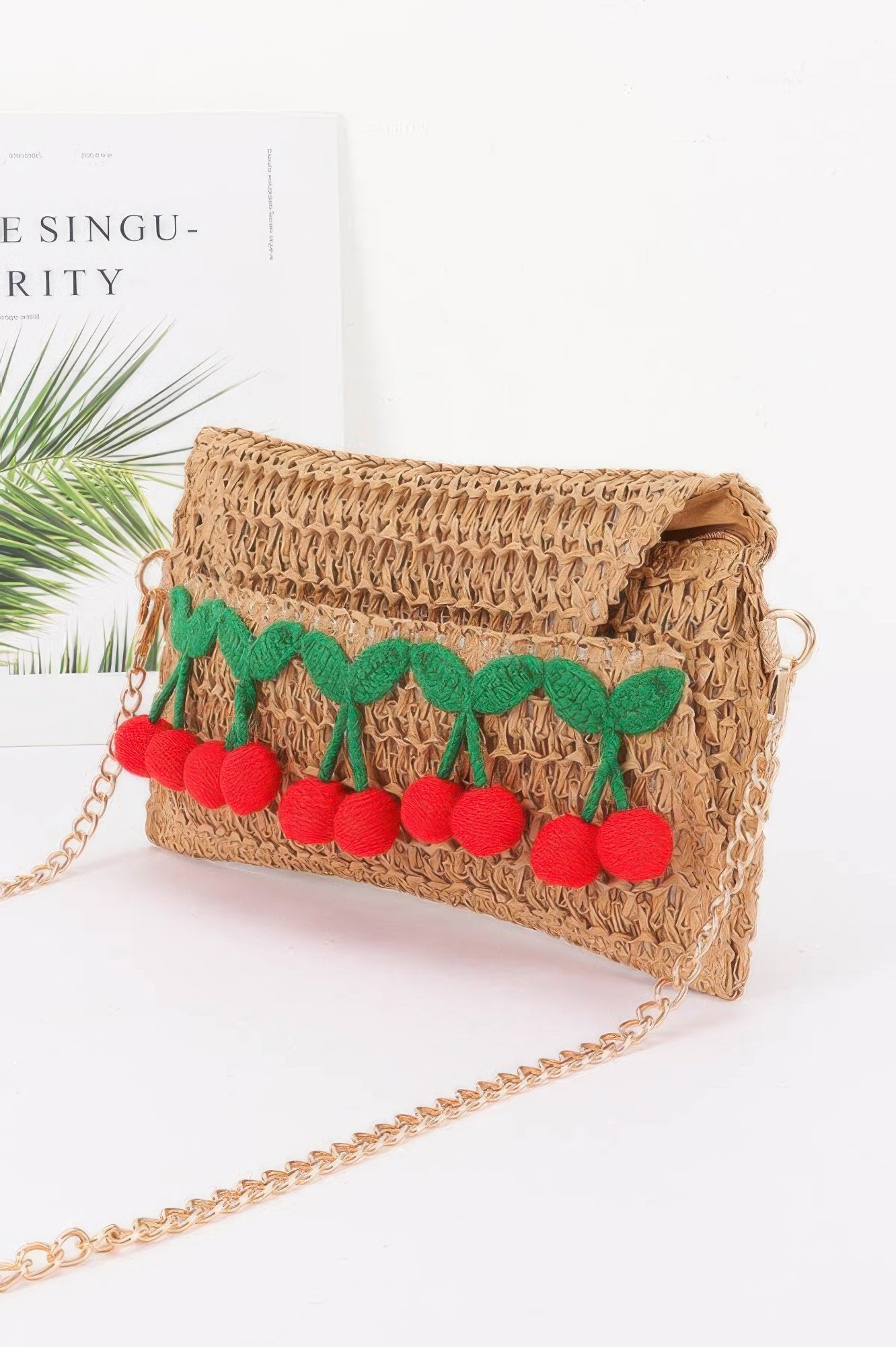 Faux Straw Cherry Clutch - Farnelli