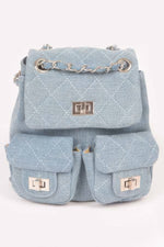 Quilted Denim Double Pocket Front Backpack - Farnelli