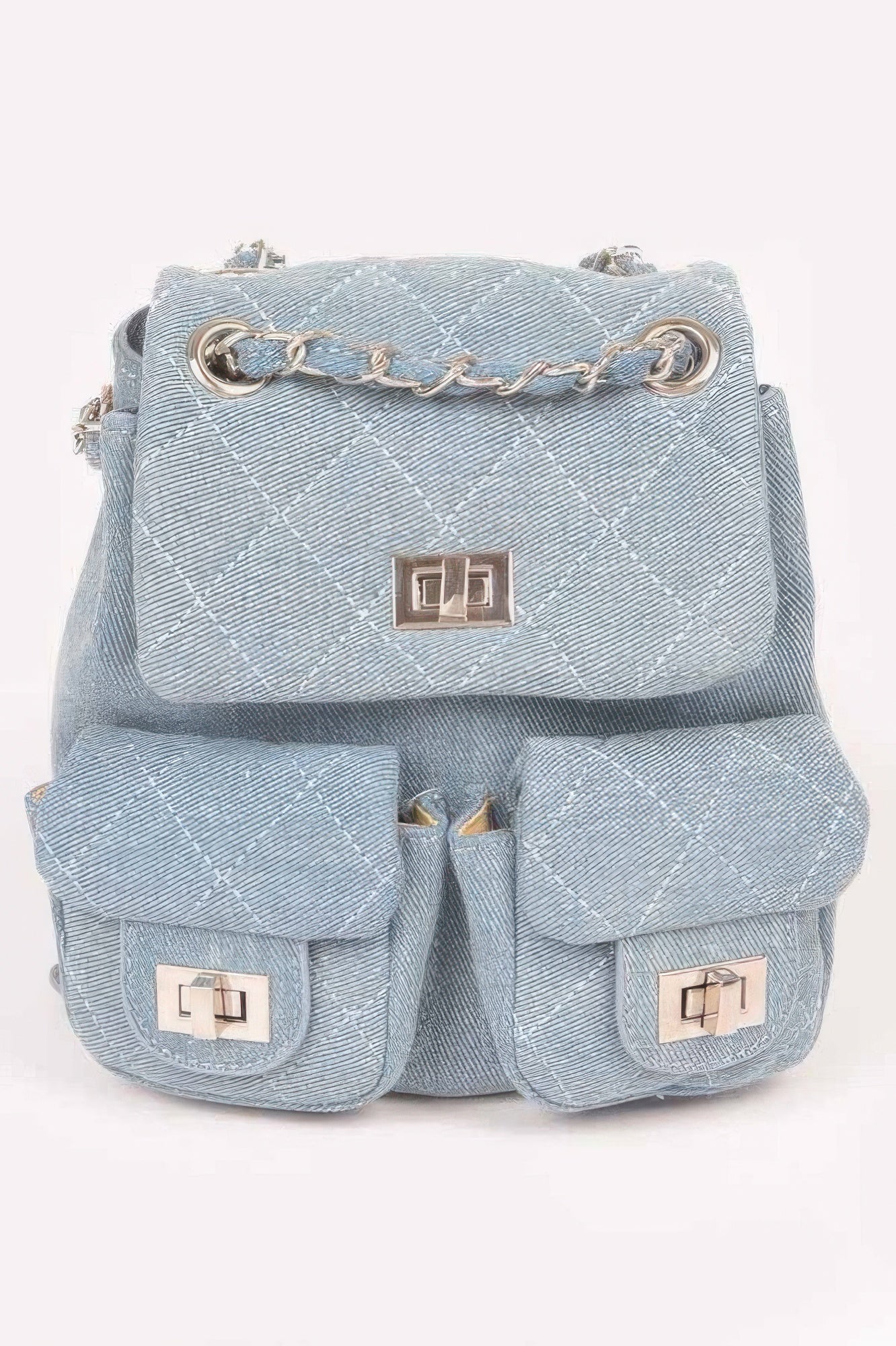 Quilted Denim Double Pocket Front Backpack - Farnelli