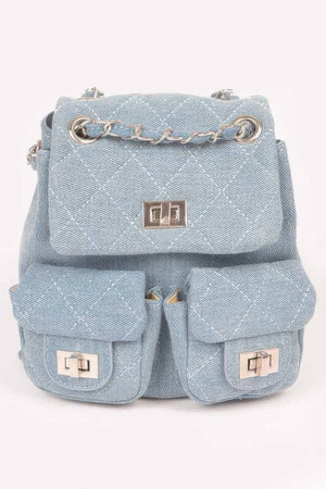 Quilted Denim Double Pocket Front Backpack - Farnelli