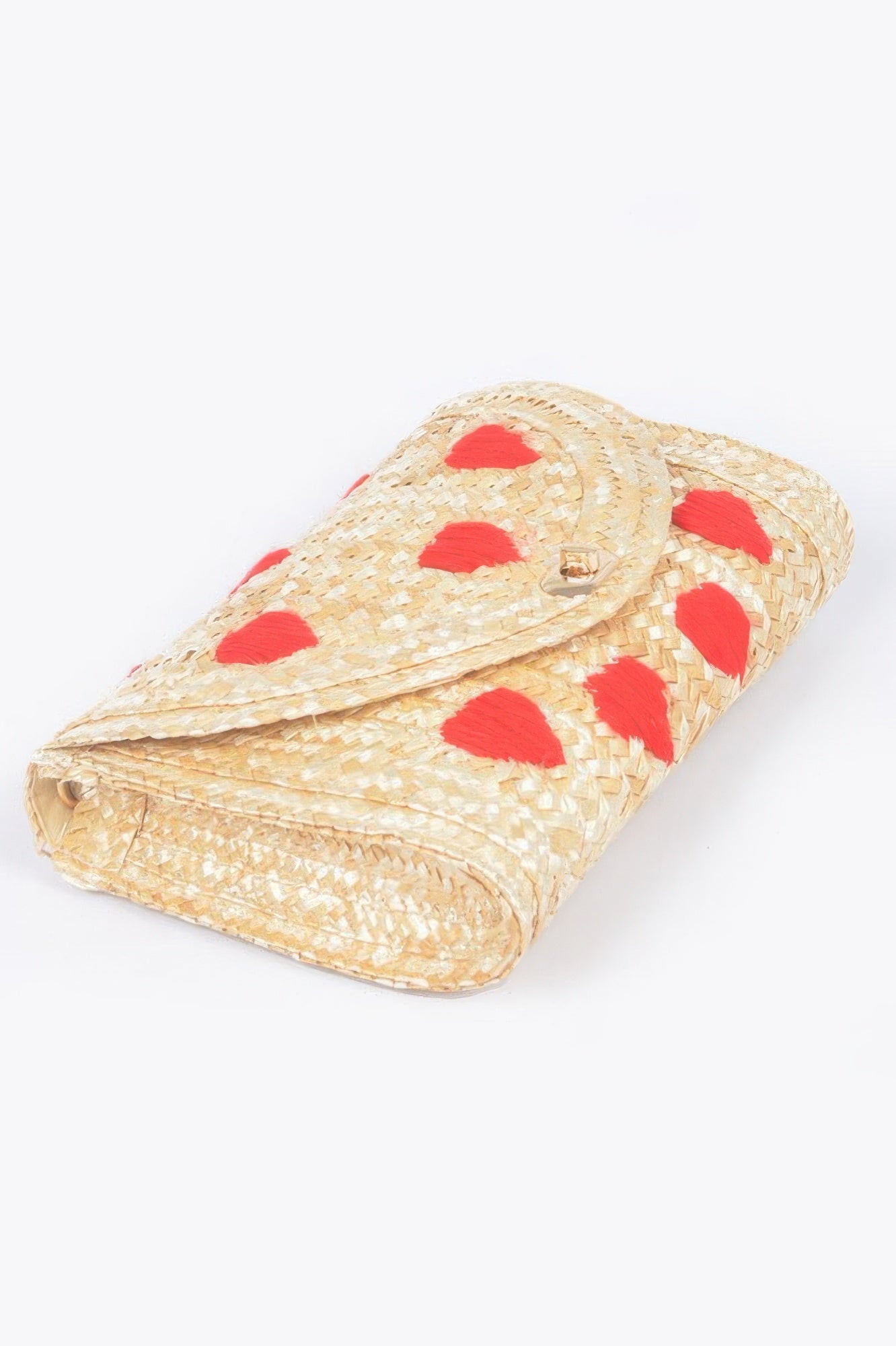 Heart Embroidery Straw Clutch - Farnelli