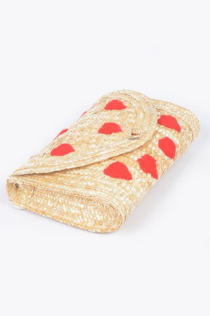 Heart Embroidery Straw Clutch - Farnelli