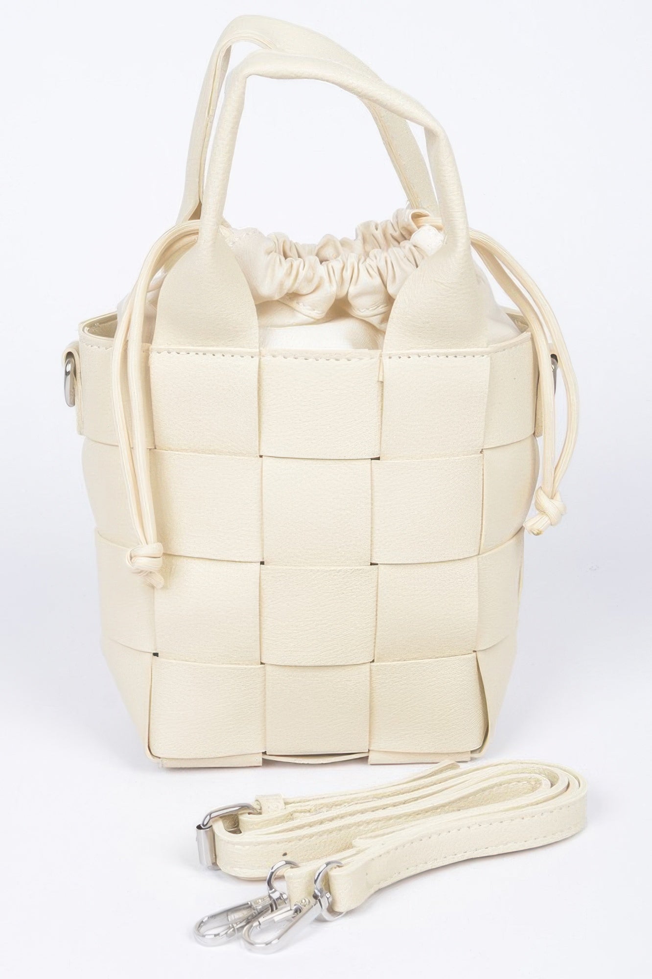 Faux Leather Braided Handle Bag W/canvas Pouch - Farnelli