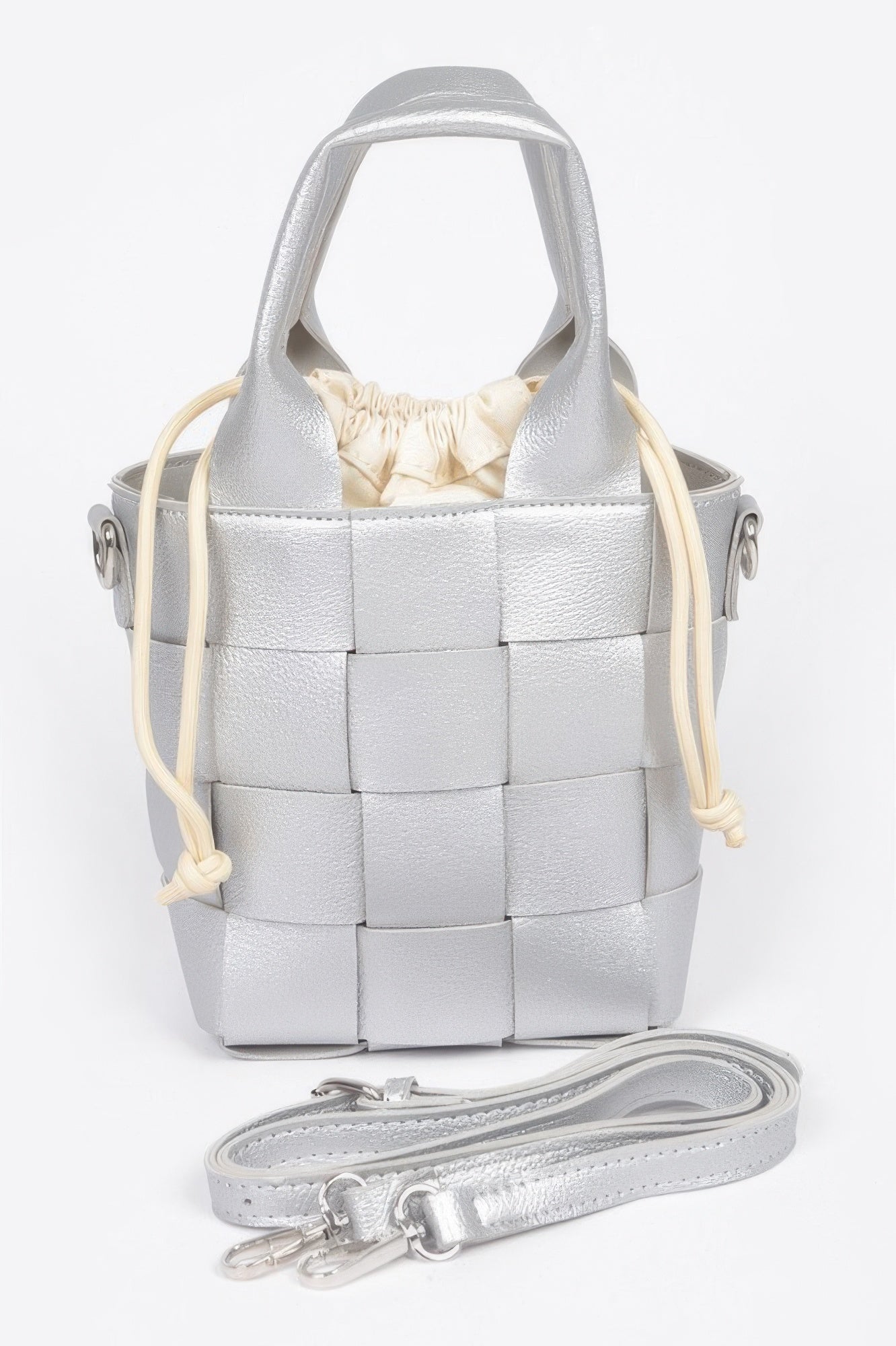 Faux Leather Braided Handle Bag W/canvas Pouch - Farnelli