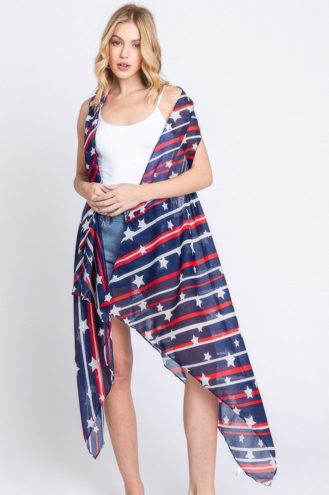 Diagonal Stripes And Stars Print Vest - Farnelli