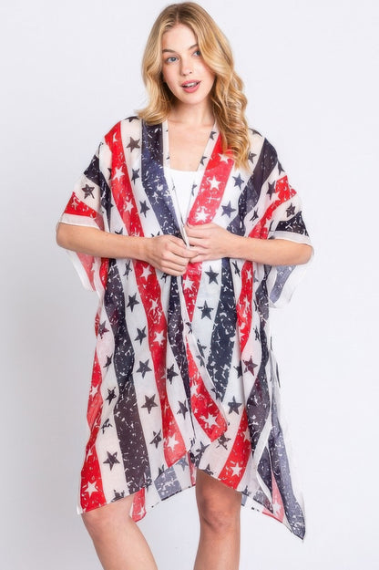 Stripe And Star American Flag Kimono - Farnelli