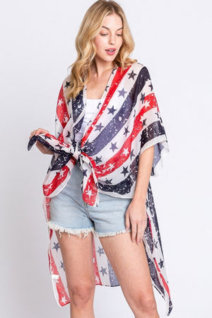 Stripe And Star American Flag Kimono - Farnelli