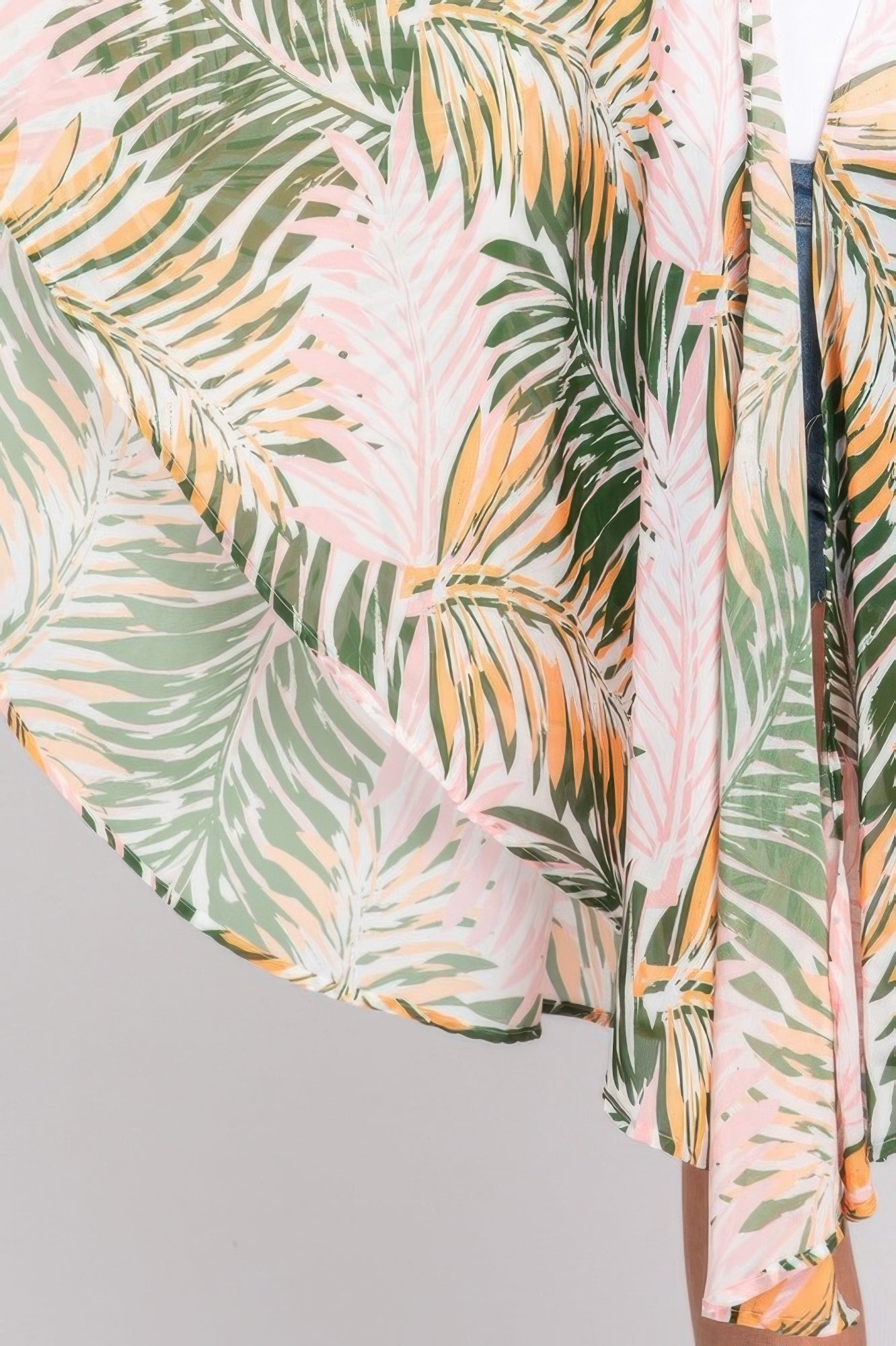 Tropical Leaves Print Shawl Cover-up - Farnelli