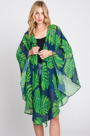 Tropical Leaves Print Shawl Cover-up - Farnelli