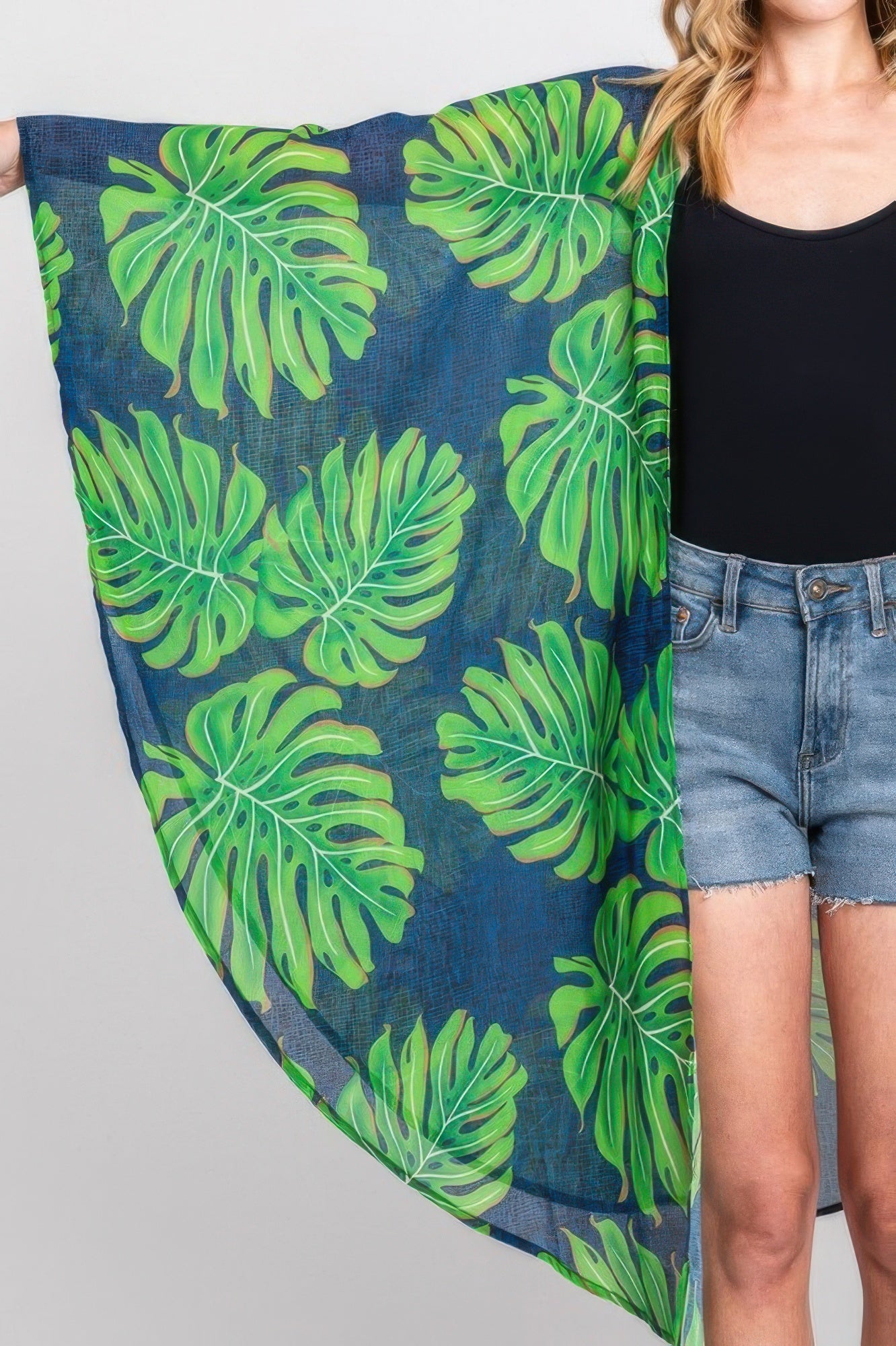Tropical Leaves Print Shawl Cover-up - Farnelli
