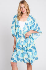 Flower Print Self-tie Drawstring Open Front Cover - Farnelli