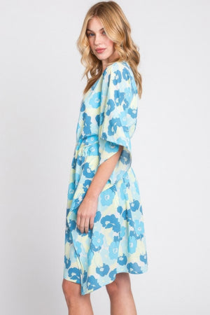 Flower Print Self-tie Drawstring Open Front Cover - Farnelli