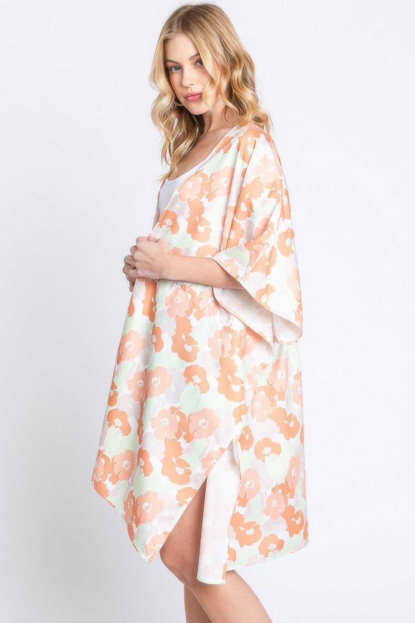 Flower Print Self-tie Drawstring Open Front Cover - Farnelli