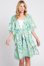 Flower Print Self-tie Drawstring Open Front Cover - Farnelli