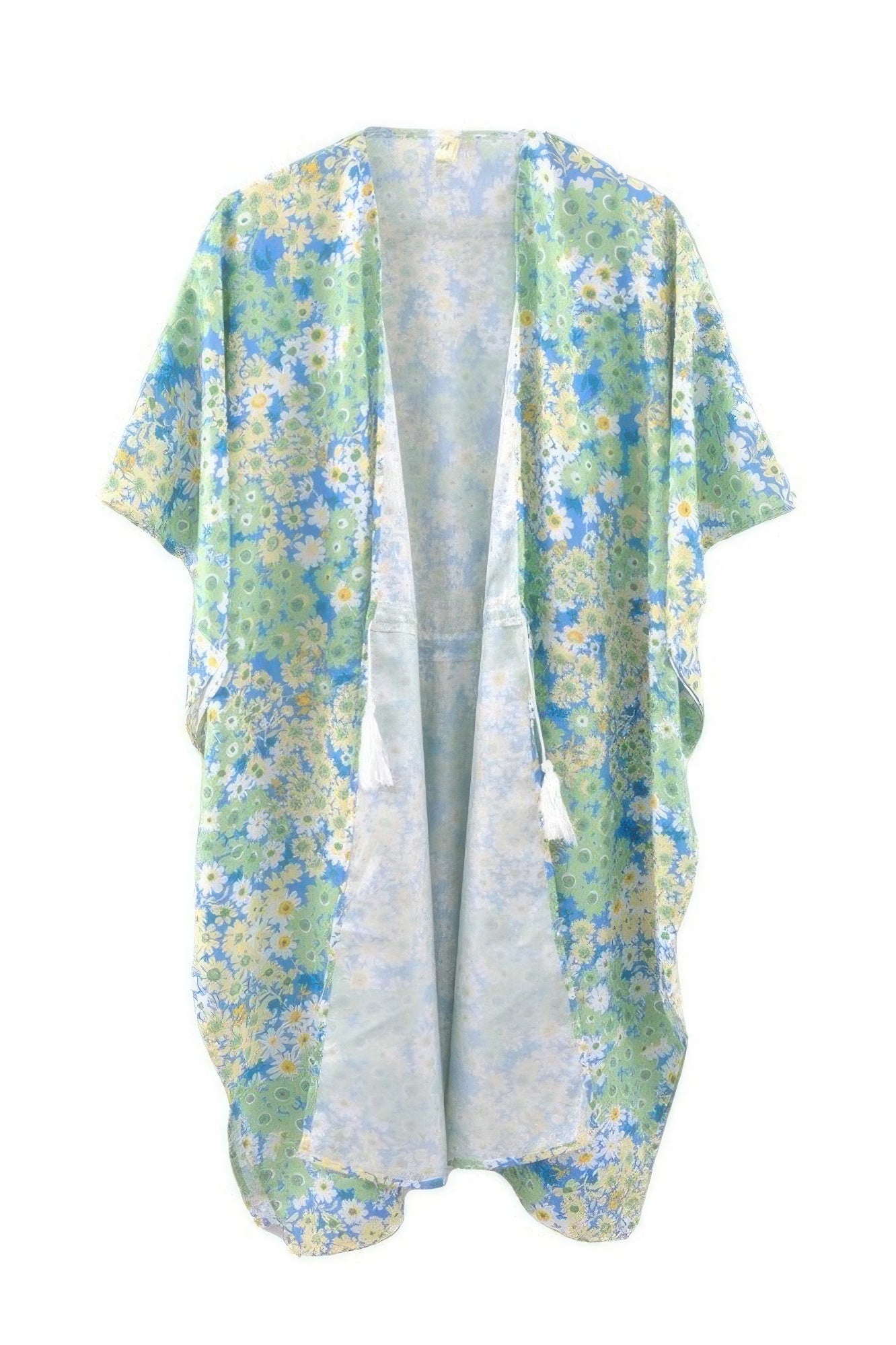 Flower Print Self-tie Drawstring Open Front Cover - Farnelli