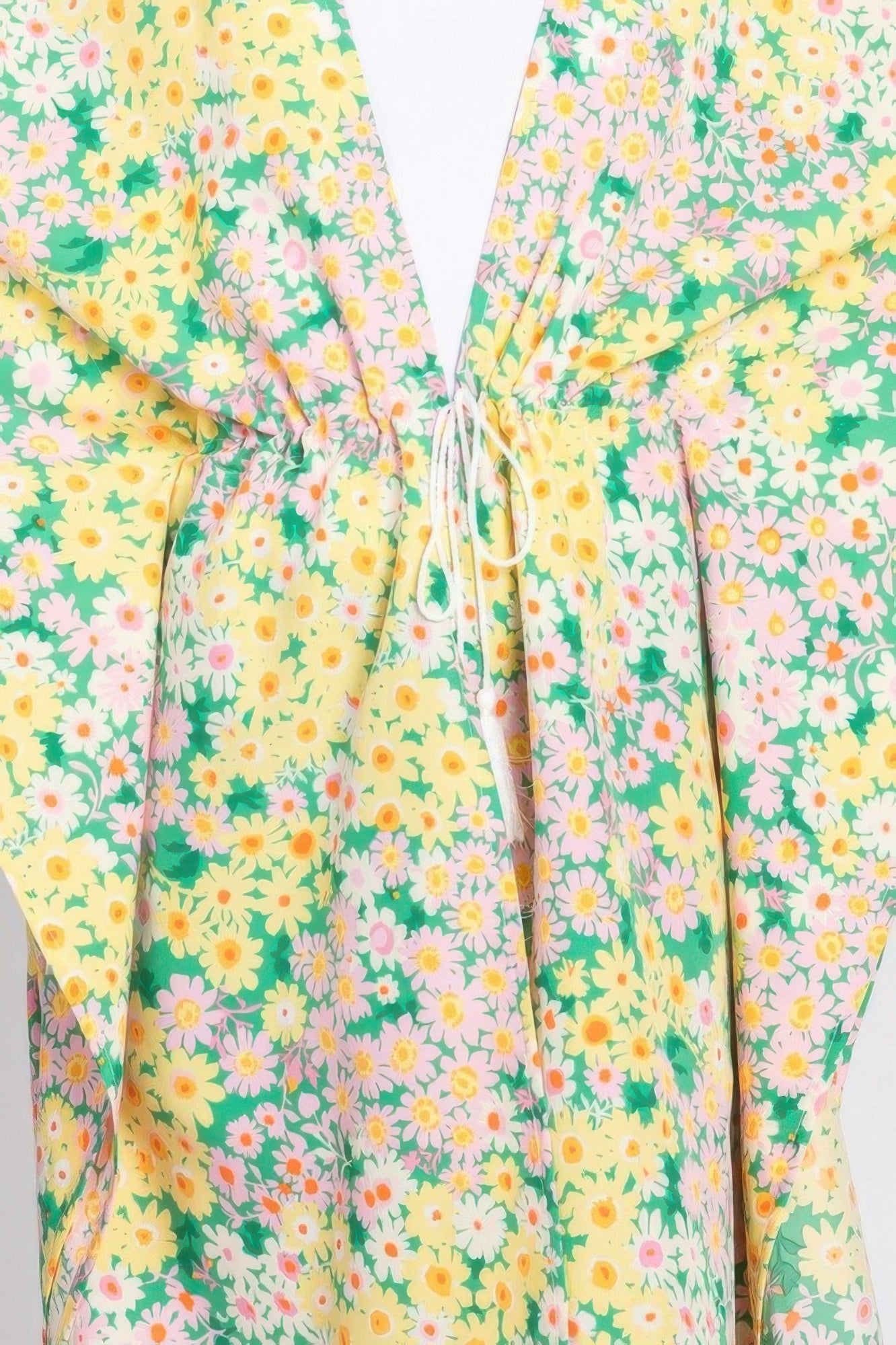 Flower Print Self-tie Drawstring Open Front Cover - Farnelli