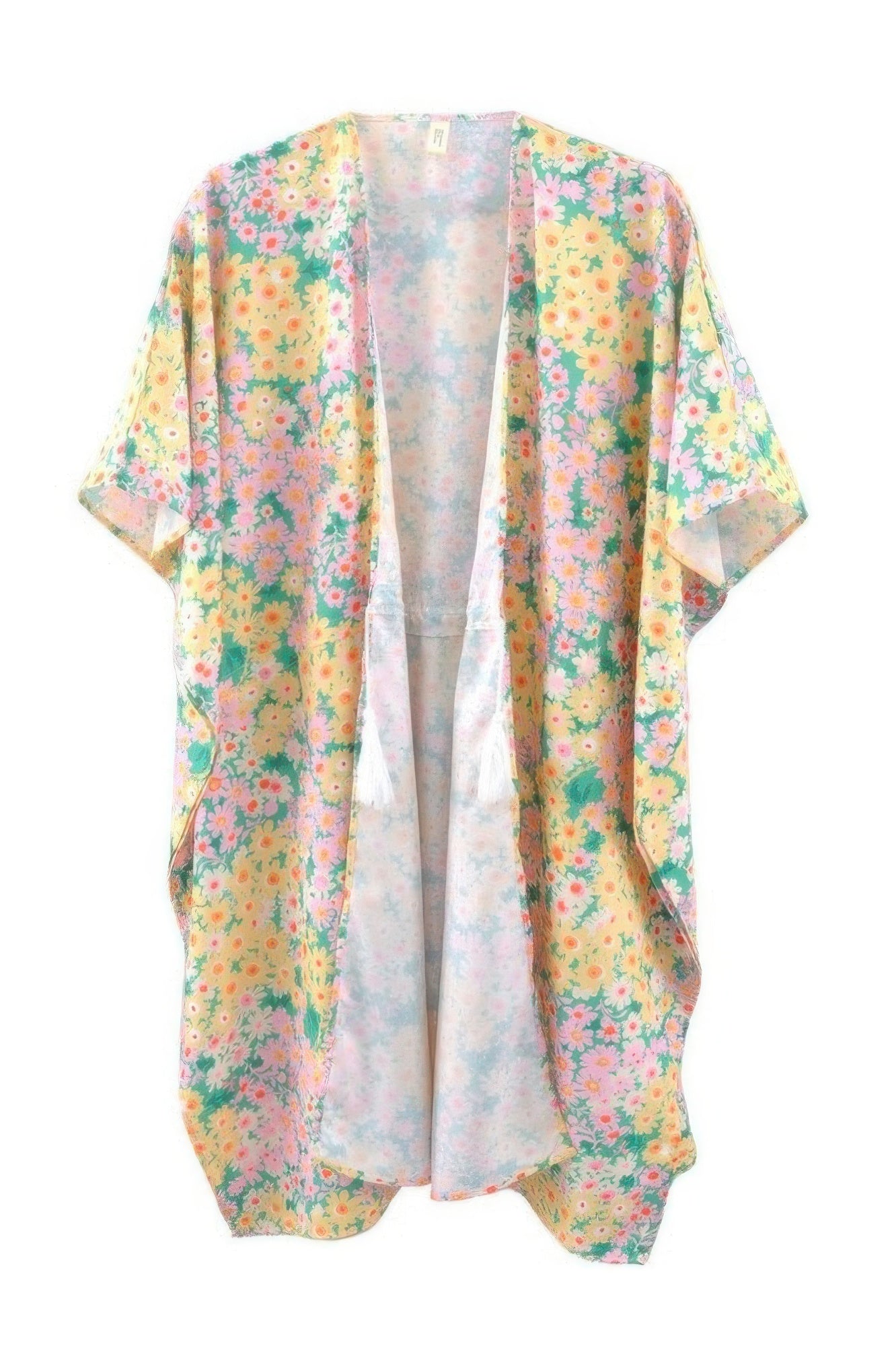Flower Print Self-tie Drawstring Open Front Cover - Farnelli