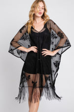 Floral Lace Poncho With Tassel - Farnelli