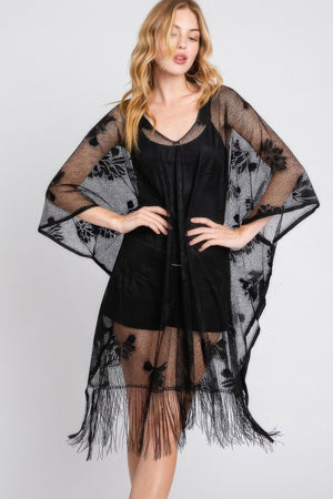 Floral Lace Poncho With Tassel - Farnelli