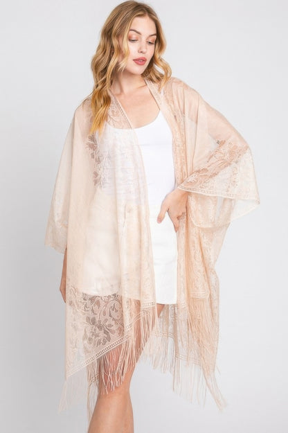 Floral Lace Kimono With Tassel - Farnelli