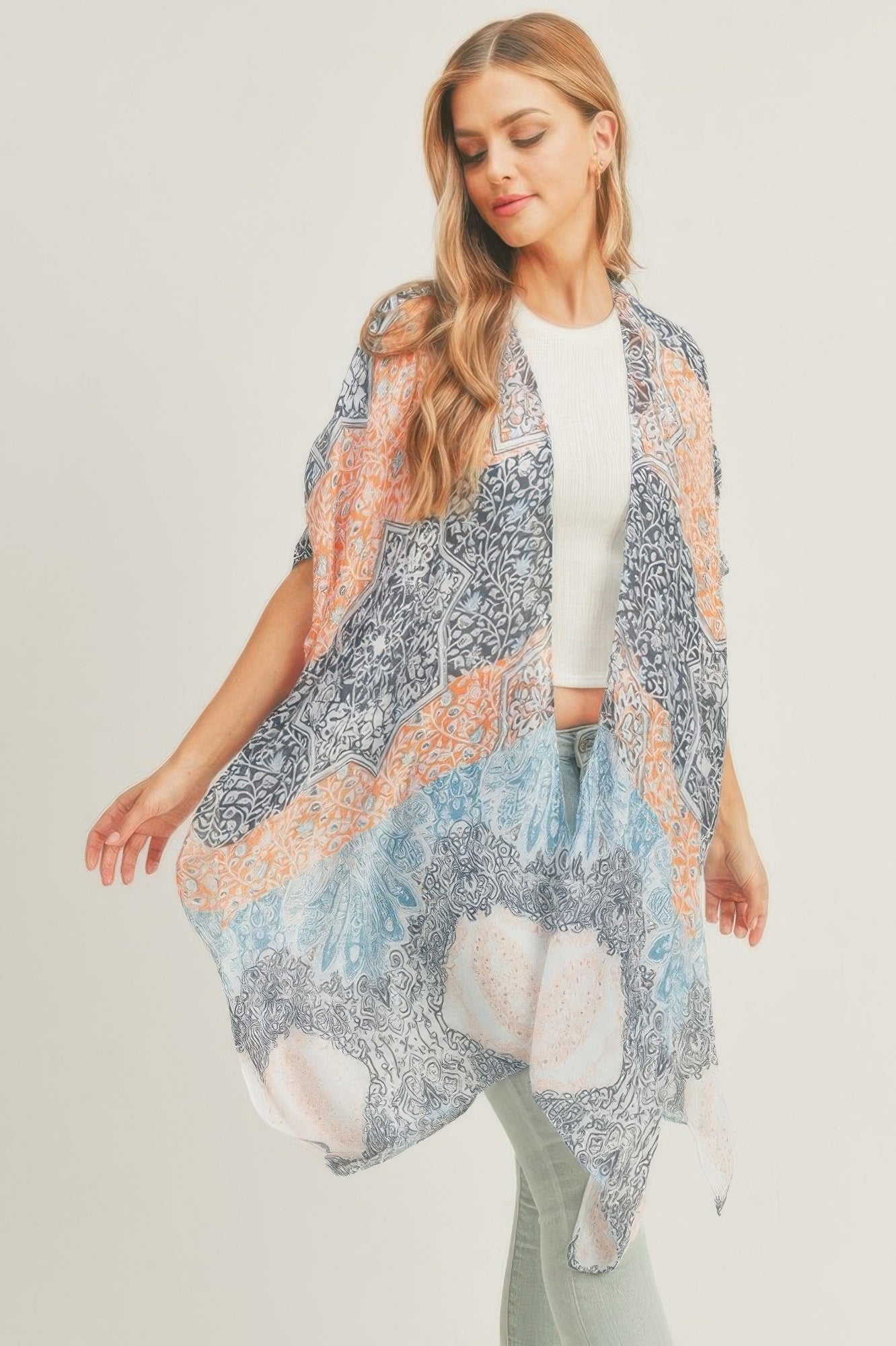 Allover Mixed Print Kimono - Farnelli