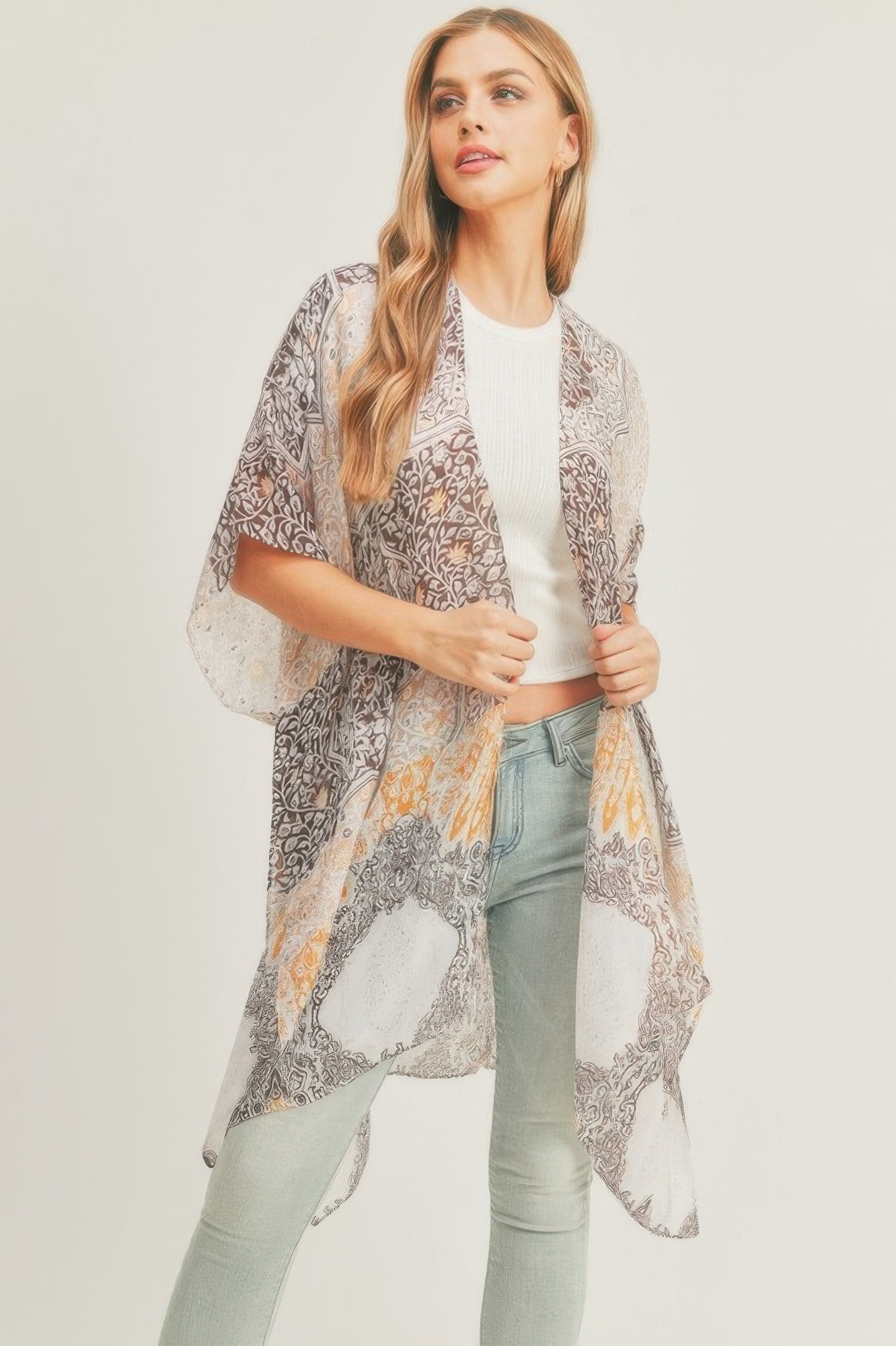 Allover Mixed Print Kimono - Farnelli