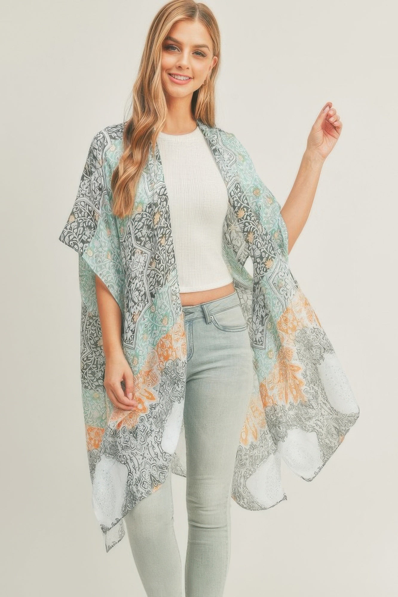 Allover Mixed Print Kimono - Farnelli