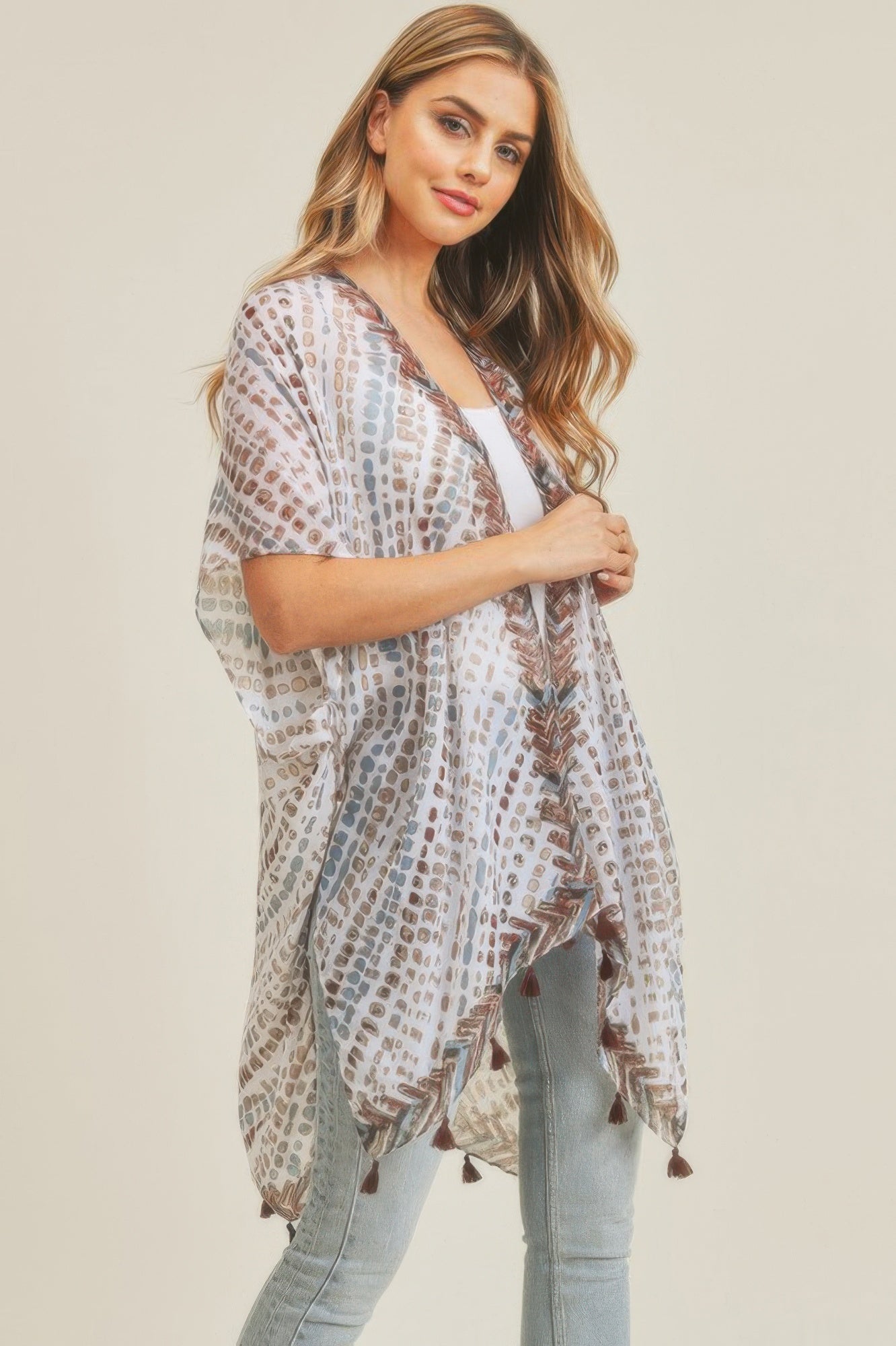 Multi Dash Pattern Tassel Kimono - Farnelli