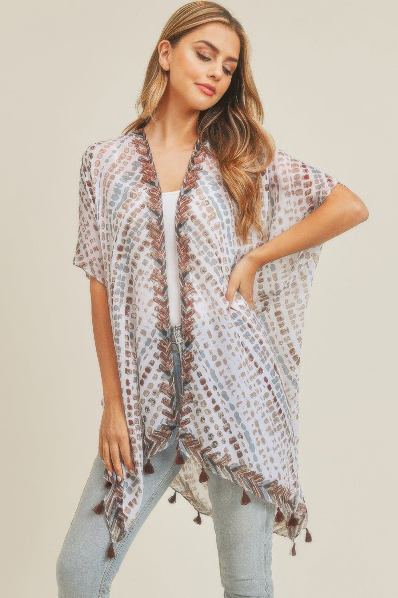 Multi Dash Pattern Tassel Kimono - Farnelli