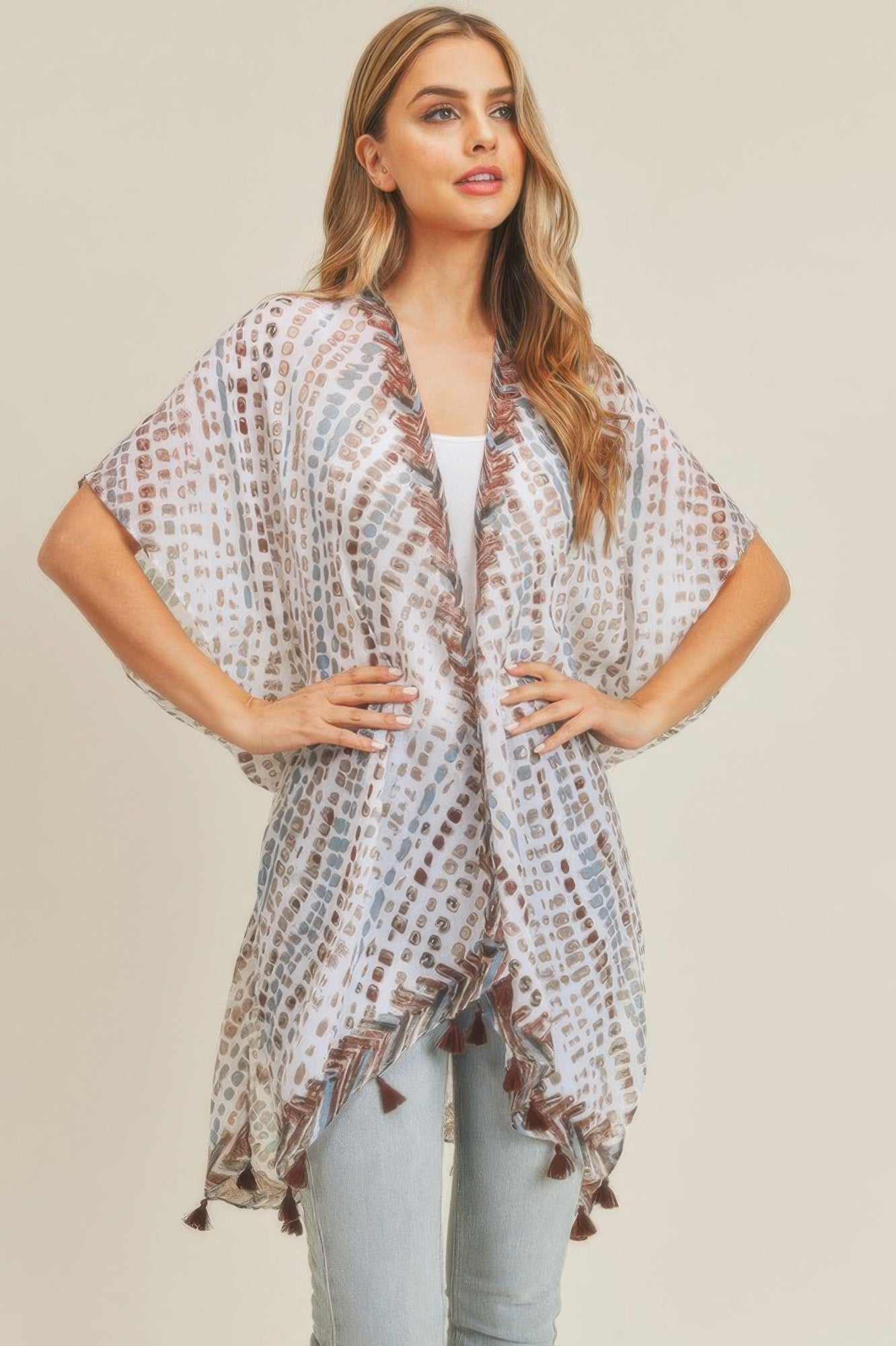 Multi Dash Pattern Tassel Kimono - Farnelli