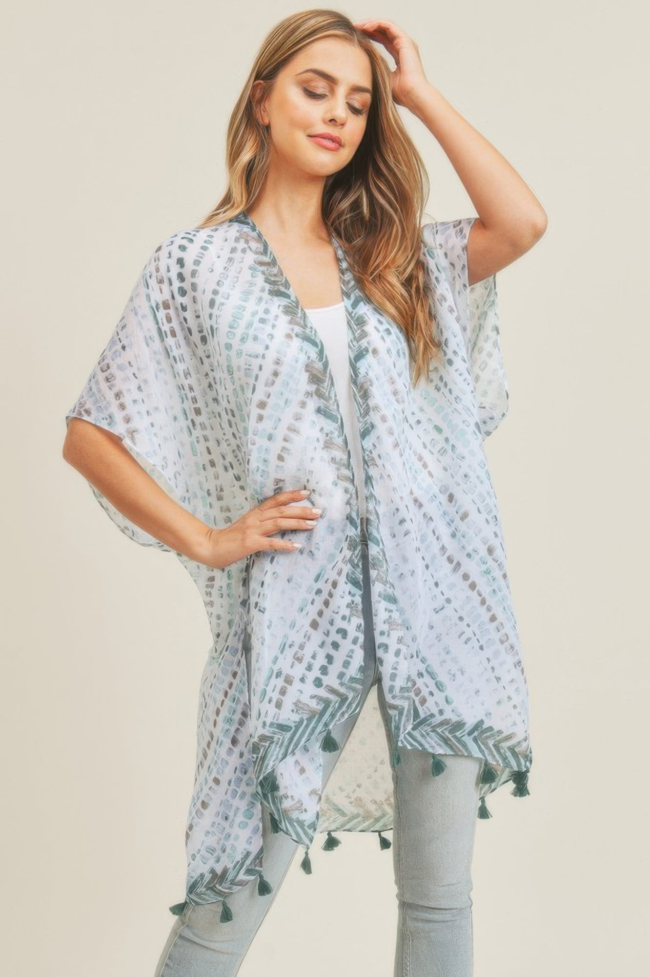 Multi Dash Pattern Tassel Kimono - Farnelli