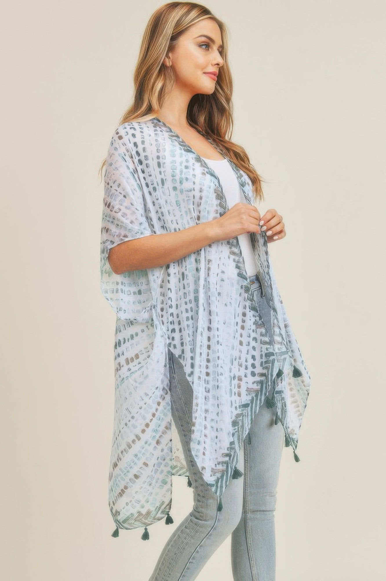 Multi Dash Pattern Tassel Kimono - Farnelli