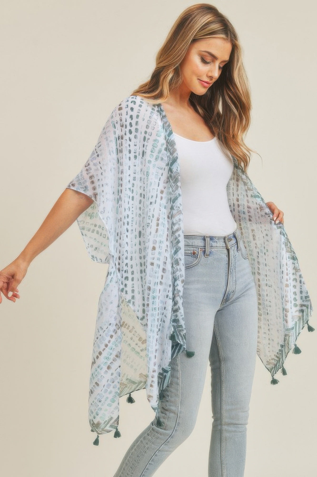 Multi Dash Pattern Tassel Kimono - Farnelli