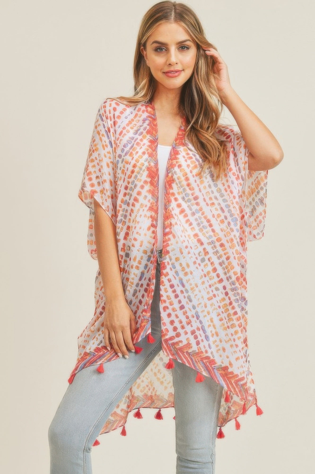 Multi Dash Pattern Tassel Kimono - Farnelli