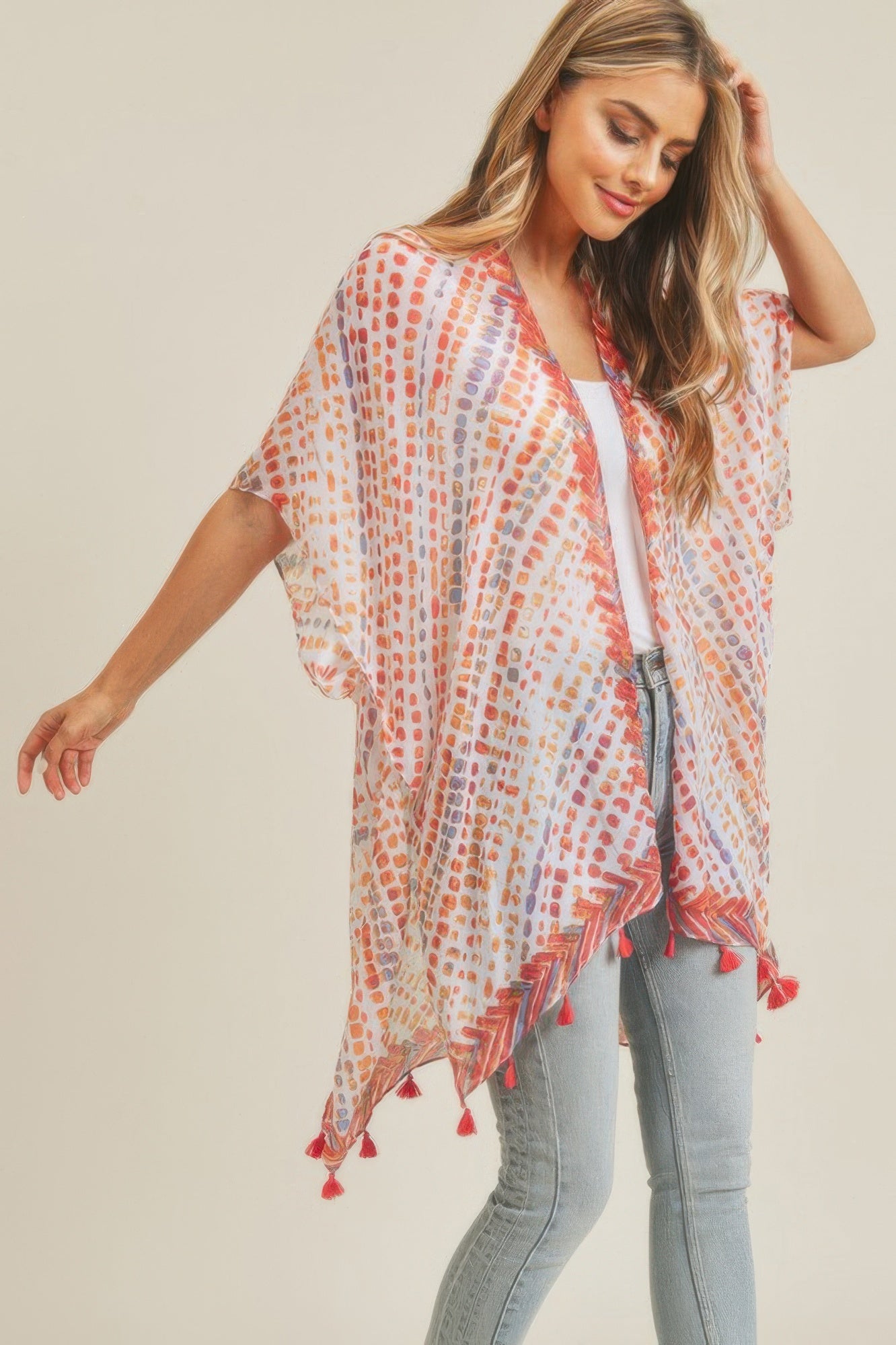 Multi Dash Pattern Tassel Kimono - Farnelli