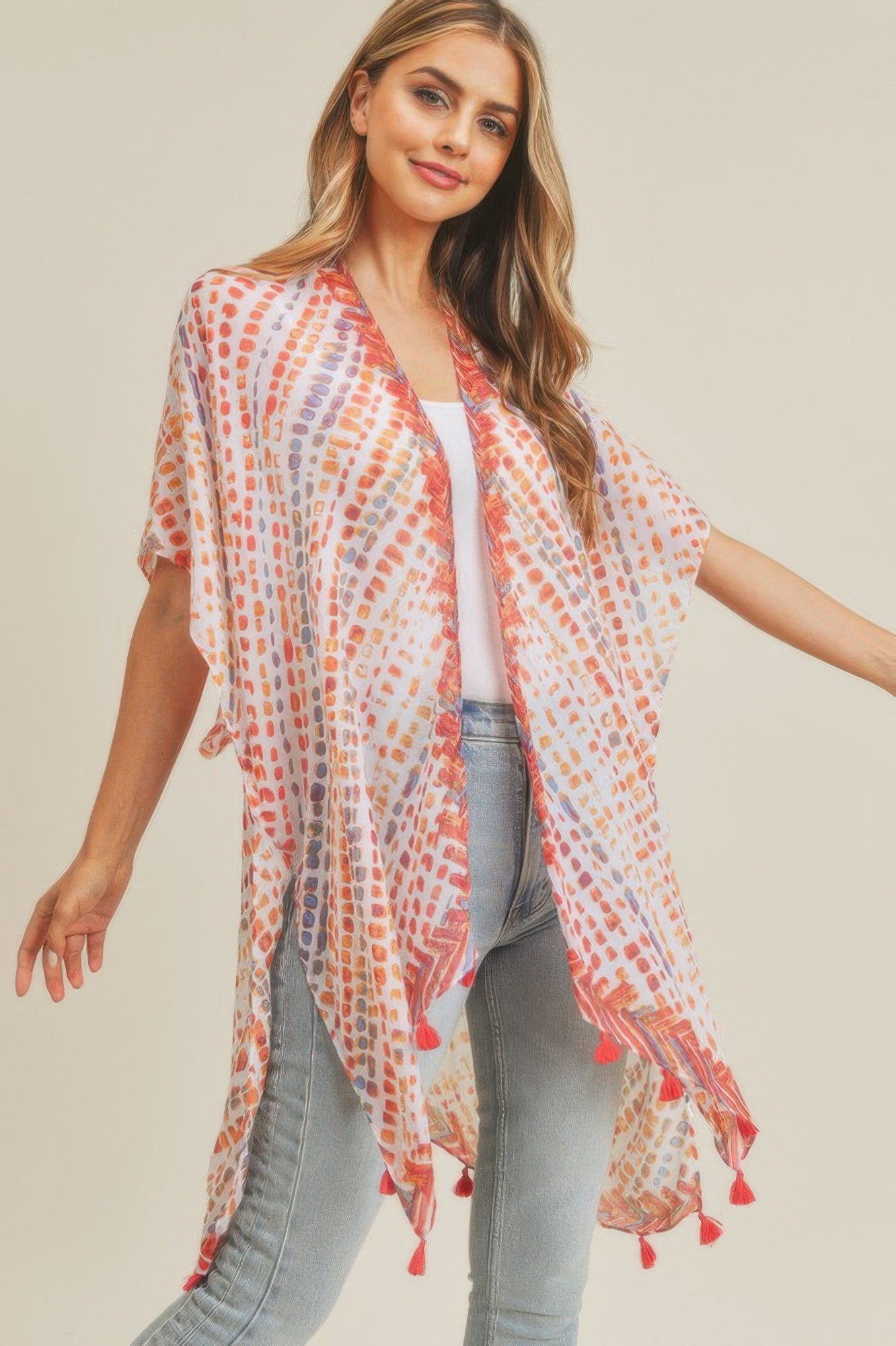 Multi Dash Pattern Tassel Kimono - Farnelli