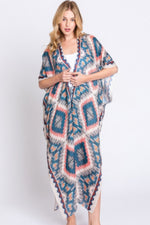 Aztec Print Open Front Long Kimono - Farnelli