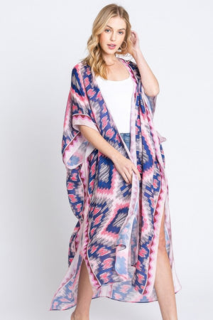 Aztec Print Open Front Long Kimono - Farnelli
