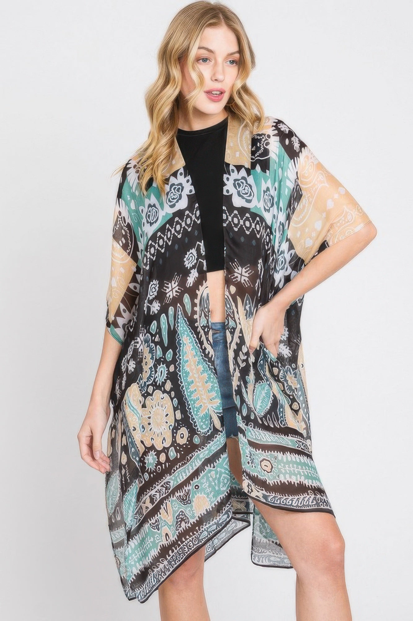 Geometric Boho Print Kimono - Farnelli