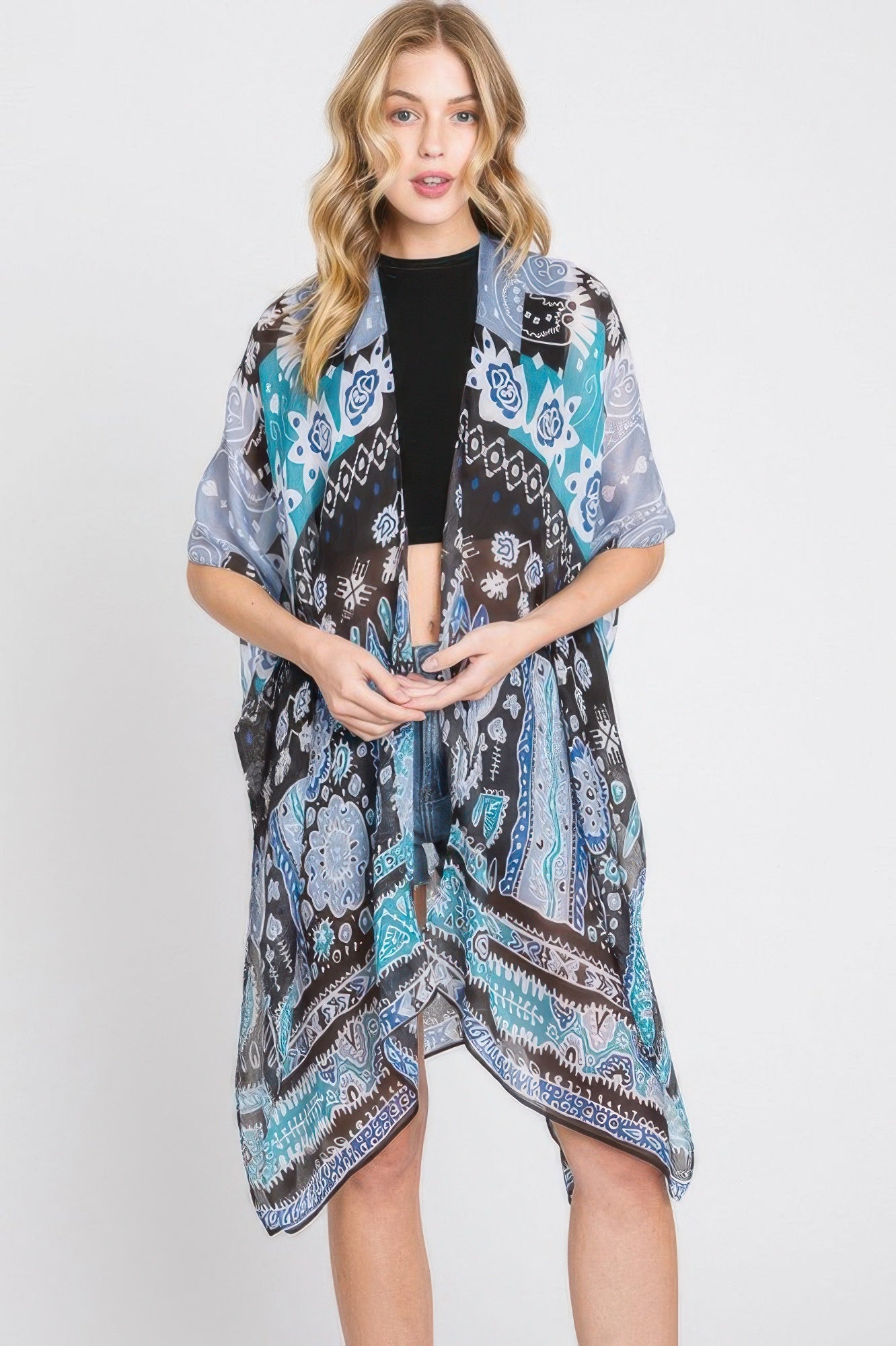 Geometric Boho Print Kimono - Farnelli