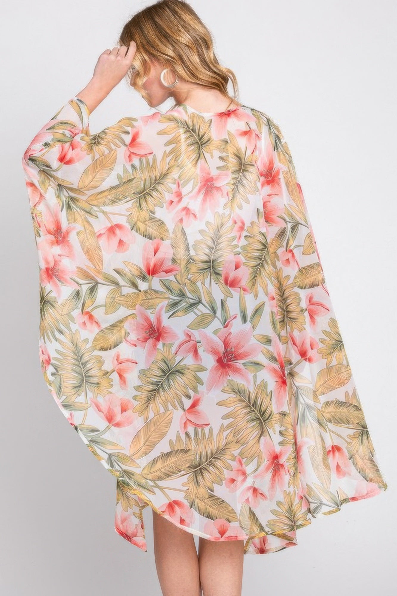 Tropical Flower Leaves Print Shawl Cover-up - Farnelli
