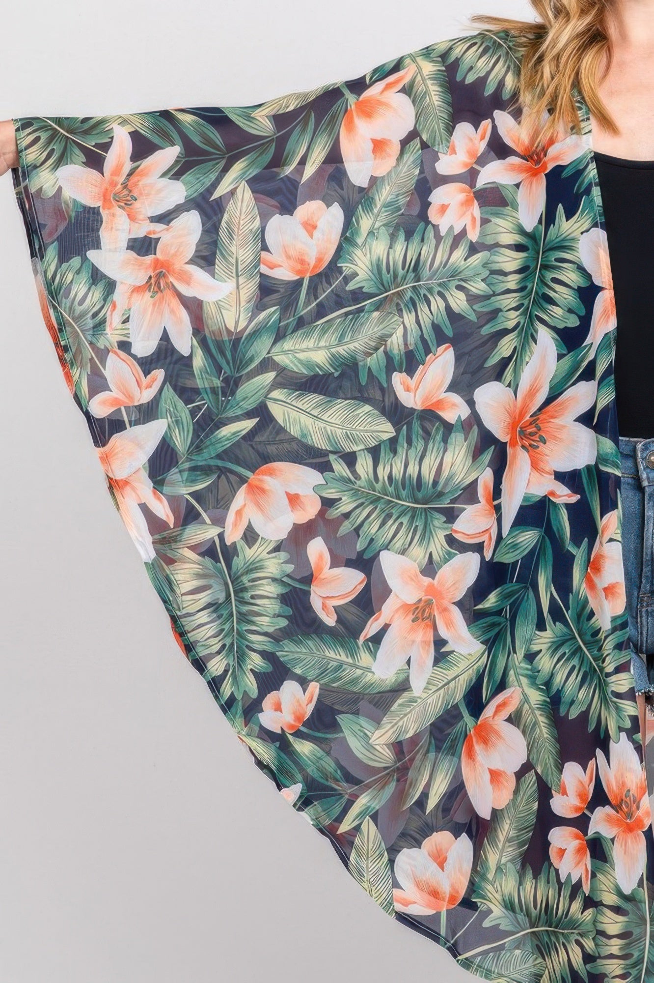 Tropical Flower Leaves Print Shawl Cover-up - Farnelli