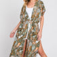 Tropical Leaves Print Self-tie Drawstring Cover Up - Farnelli