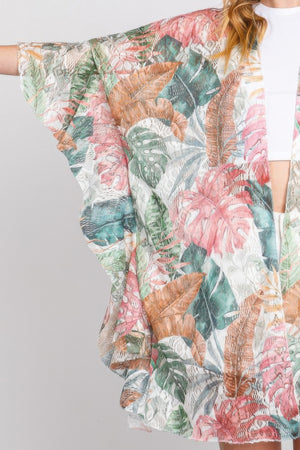 Ruffle Lined Tropical Leaves Print Open Frontcover - Farnelli