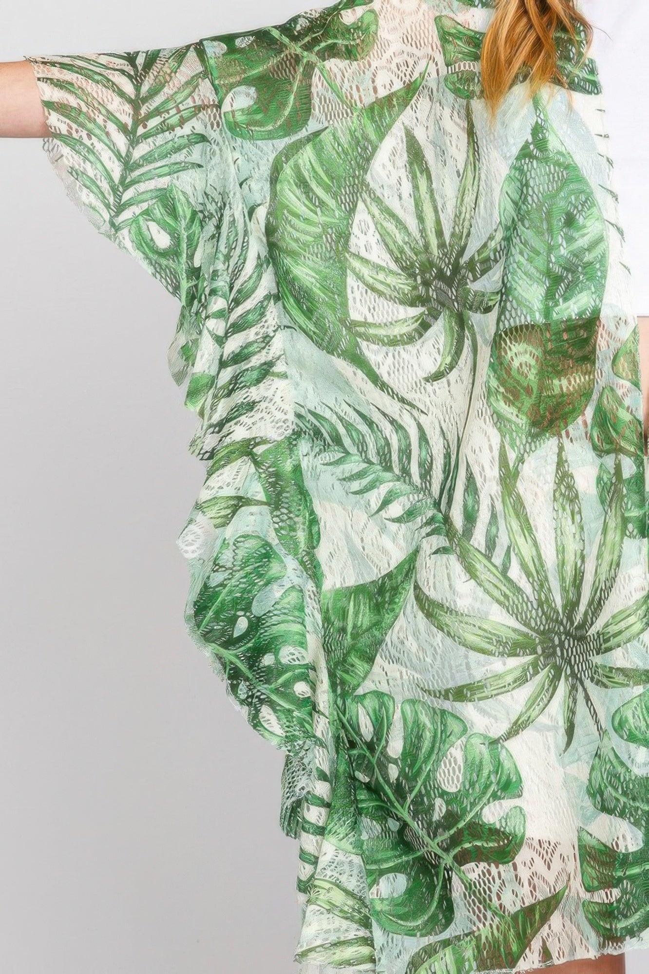 Ruffle Lined Tropical Leaves Print Open Frontcover - Farnelli