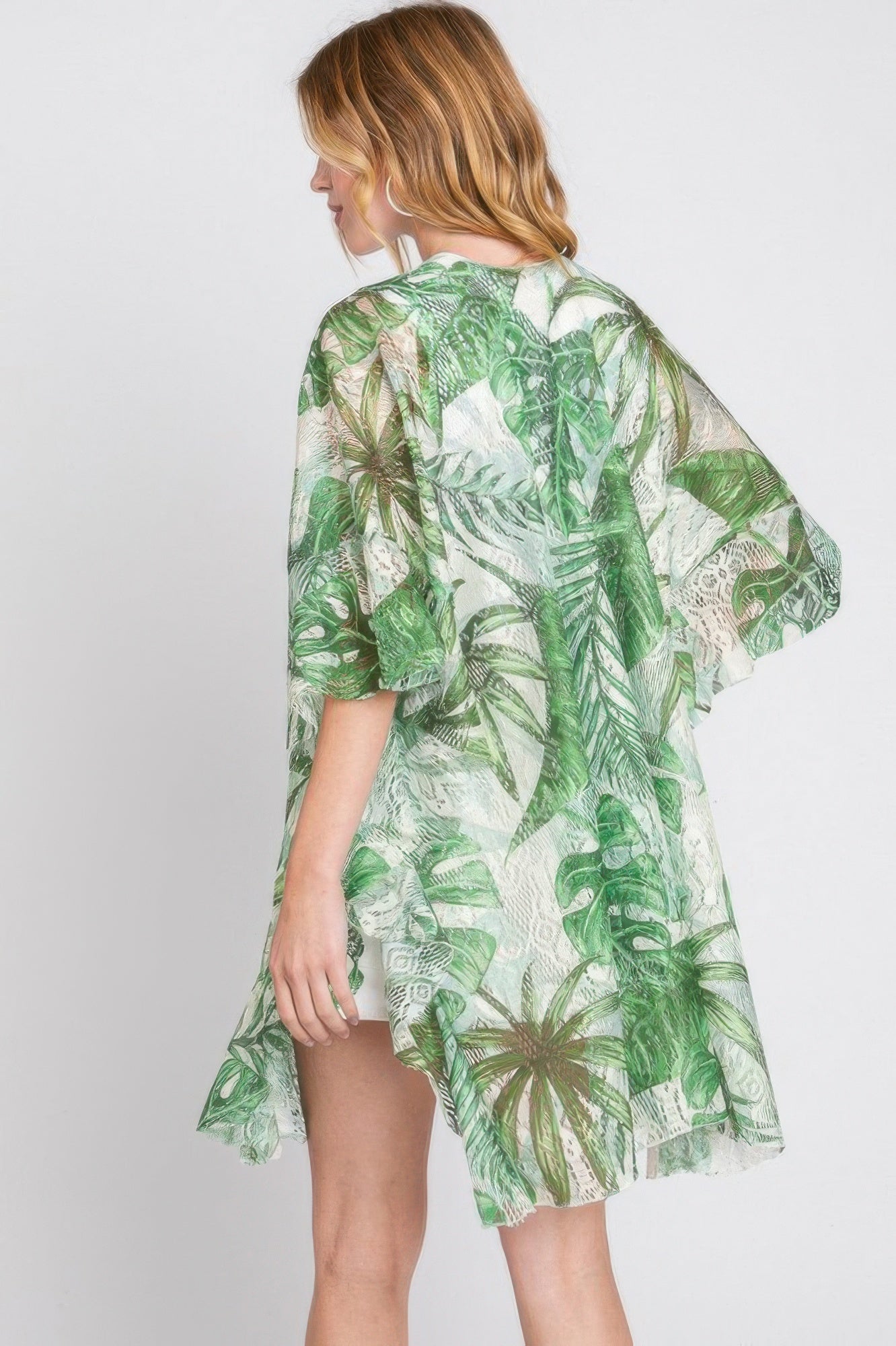 Ruffle Lined Tropical Leaves Print Open Frontcover - Farnelli