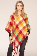 Color Block Plaid Poncho - Farnelli