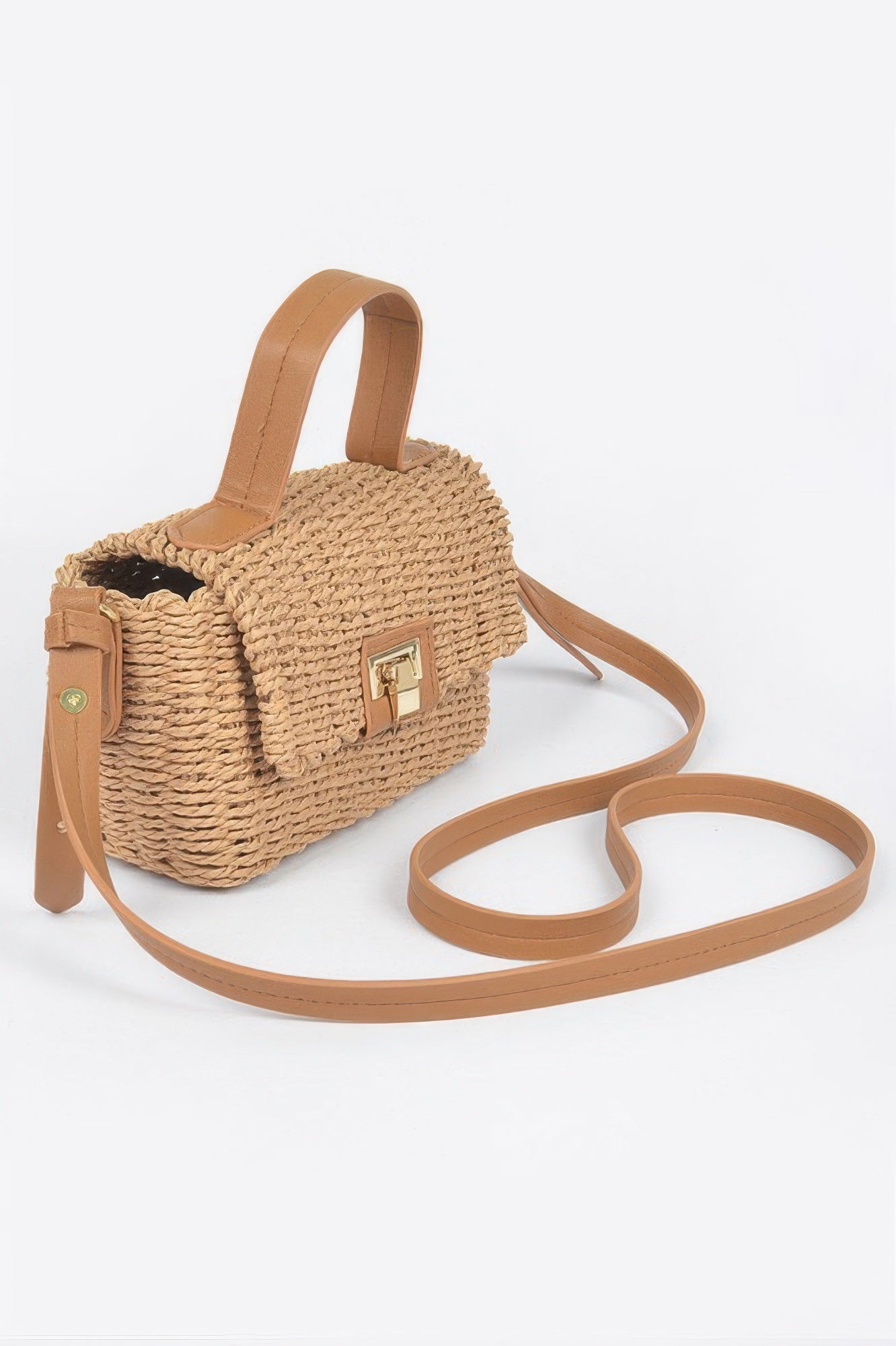 Faux Straw Top Handle Bag - Farnelli