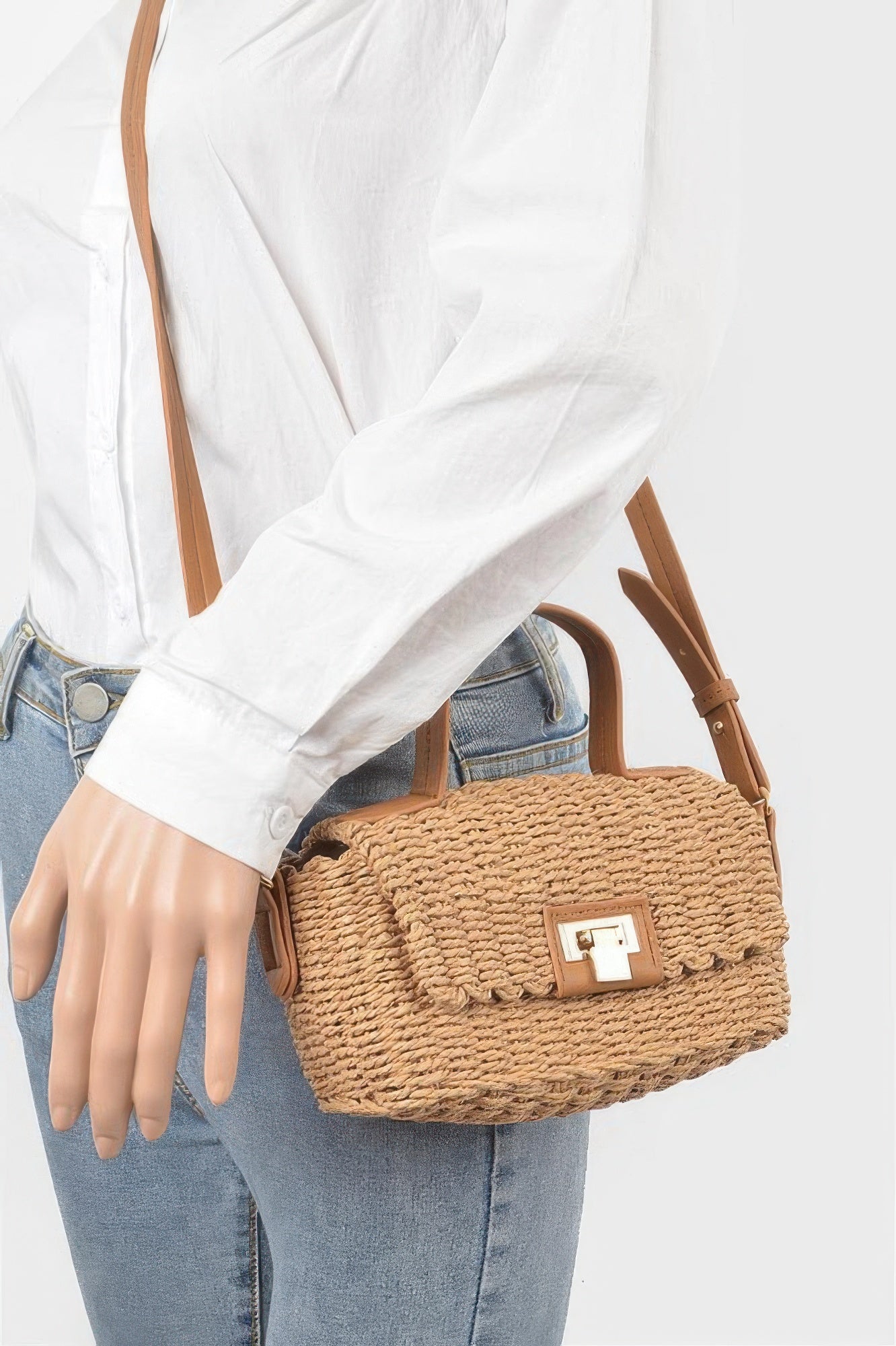 Faux Straw Top Handle Bag - Farnelli